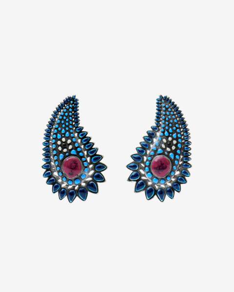 Boucles d'oreilles Paisley argentées avec résine bleue, Isabel Marant, 350€