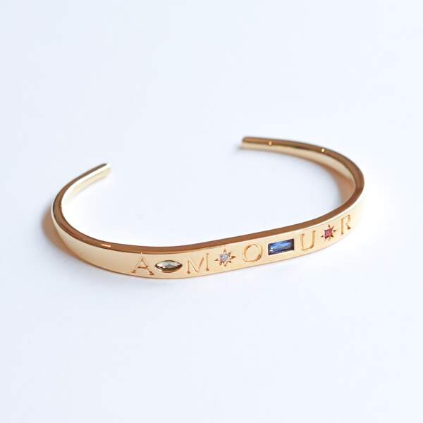 Bracelet Amour en laiton plaqué Or 3 microns et verre taillé, Sentiments Bijoux, 69€