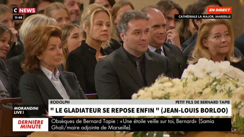 Sa veuve Dominique, son fils Laurent et sa fille Nathalie émus pour les obsèques de Bernard Tapie célébrées en la cathédrale de la Major, à Marseille, le 8 octobre 2021.