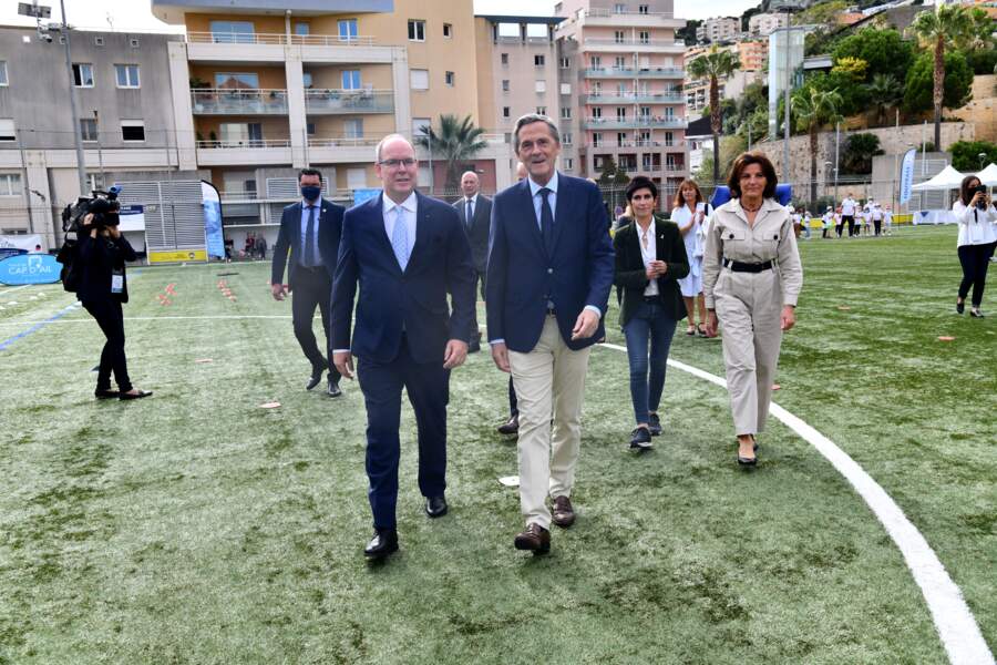 PHOTOS - Albert de Monaco et Xavier Beck au stade D. Deschamps le 8 octobre 2021.