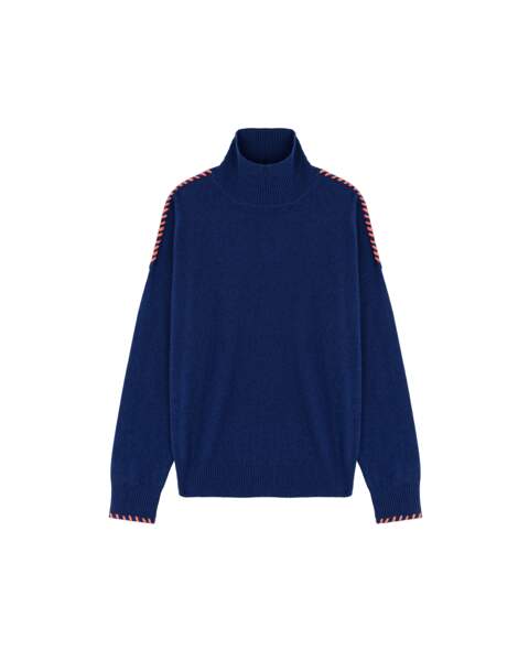 Pull cachemire laine col roulé femme oversize et fils contrastés, absolut cashmere, 165€