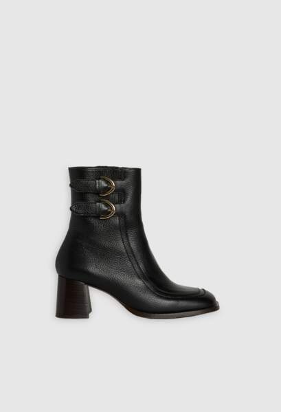 Boots en cuir grainé noir et bouts carrés, Claudie Pierlot, 325€