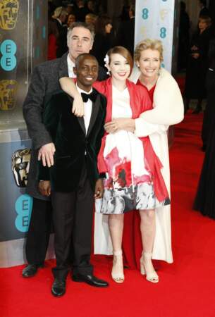 Emma Thompson, son mari Greg Wise et leurs enfants Gaia Wise et Tindyebwa Agaba à la cérémonie des Bafta Awards à Londres, le 16 février 2014.