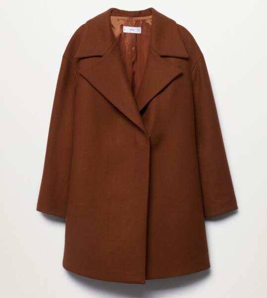 Manteau en laine mélangée et revers exclusivité plus size, Mango, 159,99€