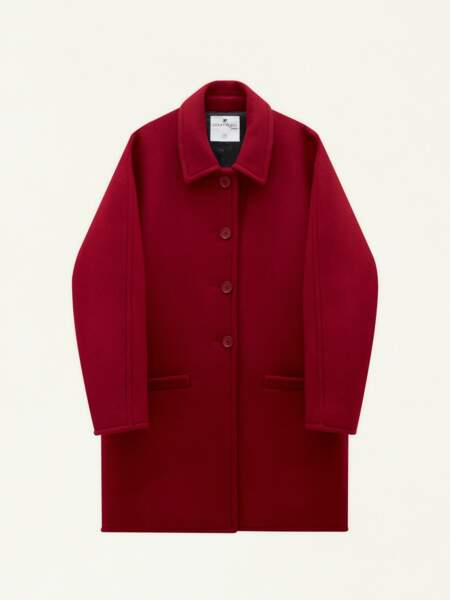 Manteau court oversize en drap de laine moussé uni, Courrège, 990€