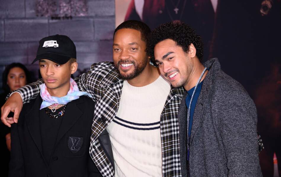 Jaden Smith avec son père et son demi-frère Trey Smith, à la première de "Bad Boys For Life" à Los Angeles, le 14 janvier 2020. 