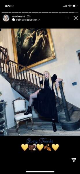 Madonna prend la pose dans une longue robe noire pour Thanksgiving