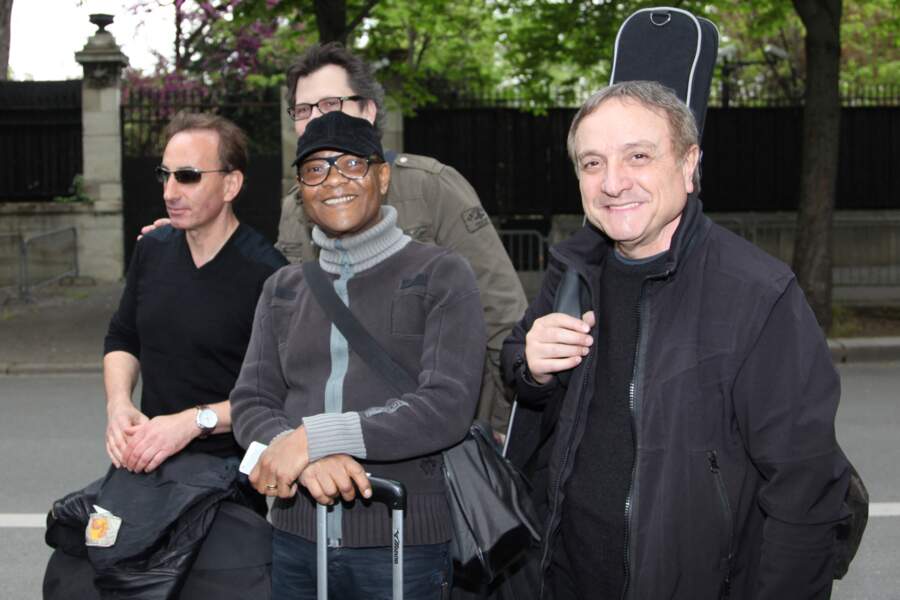 Sacha Goeller , Jean-Louis Pujade, Mario Ramsamy et Frederic Locci arrivent au Studio Gabriel pour l'enregistrement de l'émission "Champs Élysées", à Paris, le 2 mai 2013.