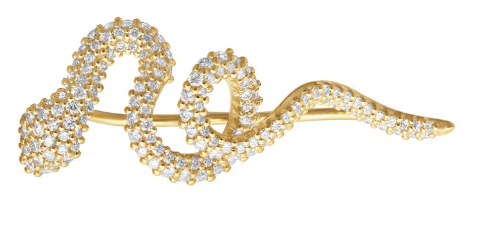 Emily in Paris : Boucle d'oreille Snake en or jaune et diamants, Ole Lynggaard, 6170€