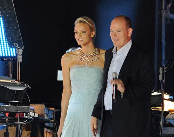 Charlene de Monaco et Albert II, lors du concert donné après leur mariage civil à Monaco, le 1er juillet 2011