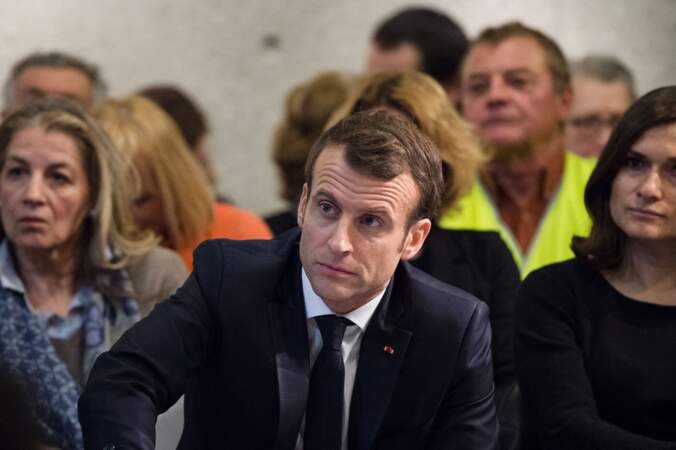 Le président de la République française lors de la  troisième étape de son tour de France des maires dans le cadre du grand débat national en 2019. 