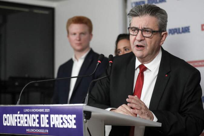 Le candidat à l'élection présidentielle de La France Insoumise (LFI), Jean-Luc Mélenchon, était en conférence de presse le 8 novembre 2021 à Paris