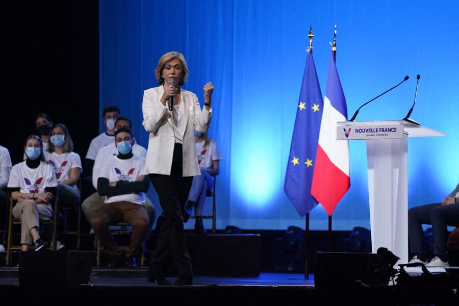 Valérie Pécresse, candidate LR, en meeting de campagne pour l'élection présidentielle 2022, à la salle la Palestre, Le Cannet, France, le 18 février 2022
