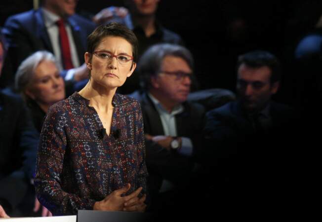 Nathalie Arthaud, candidate à l'élection présidentielle pour Lutte Ouvrière (LO) lors du "Grand débat" en avril 2017
