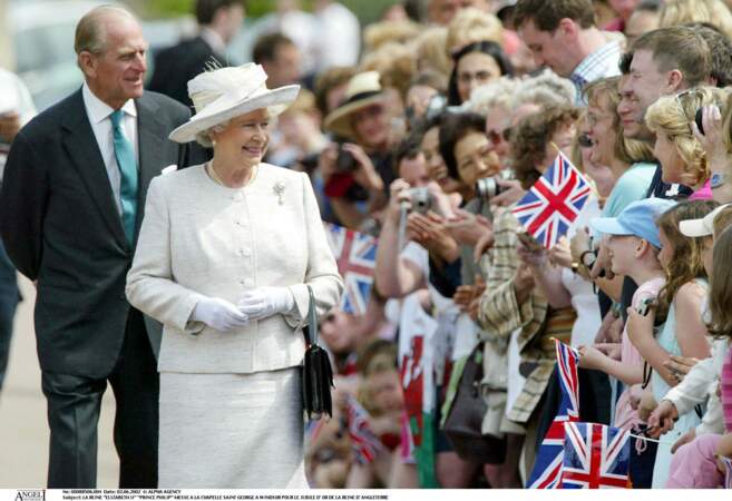 Le 2 juin 2002, la reine Elizabeth II, le prince Philip lors du jubile d'or de la reine d'Angleterre, célébrant ses 50 ans de règne.