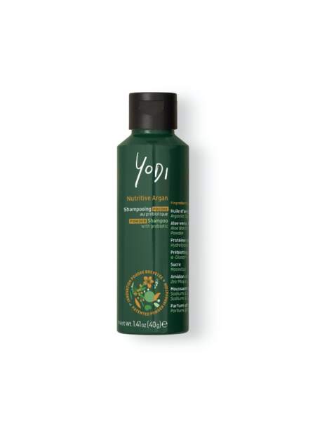 Shampoing Poudre pour cheveux secs et colorés Nutritive Argan, Yodi, 20€ les 40g sur yodibeauty.com
