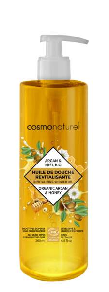 Huile de douche revitalisante argan et miel, Cosmo Naturel, 7,10€ les 200ml* en magasins BIO