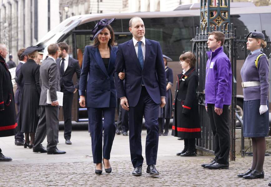 Lady Frederick Windsor and Lord Frederick Windsor arrivent à la cérémonie en hommage au Prince Philip, à l'abbaye de Westminster, à Londres, le mardi 29 mars 2022.