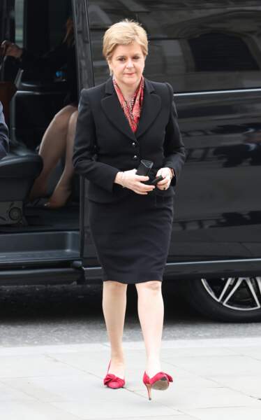 La première ministre de l'Ecosse, Nicola Sturgeon  arrive à la cérémonie en hommage au Prince Philip, à l'abbaye de Westminster, à Londres, le mardi 29 mars 2022.