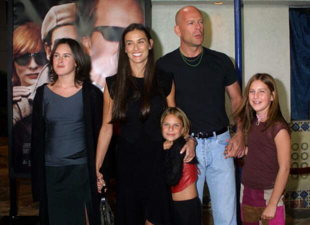 Bruce Willis et Demi Moore, avec leurs trois filles Rumer, Scout LaRue et Tallulah Belle, en 2001
