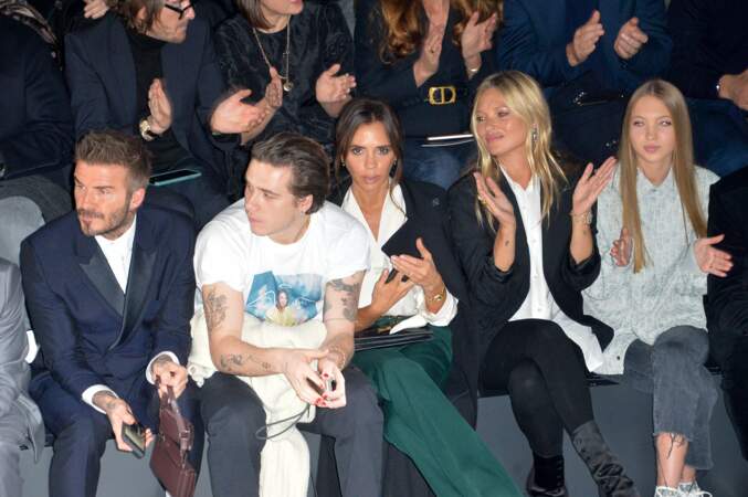 David Beckham, Brooklyn, Victoria, Kate Moss, Lila Grace Moss-Hack au défilé de mode Homme automne-hiver 2020/2021 « Dior Homme » lors de la fashion week à Paris. Le 17 janvier 2020. 