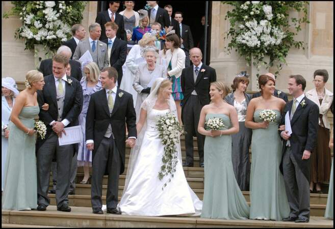 La reine Elizabeth II au mariage de Peter Phillips et Autumn Kelly, à Windsor, le 17 mai 2008.