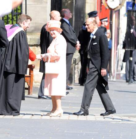 La reine Elizabeth II et le prince Philip, au mariage de Zara Phillips et Mike Tindall, en Écosse, le 30 juillet 2011.