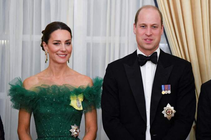 Kate Middleton et William, le 23 mars 2022, lors du dîner dans la résidence du gouverneur général P.Allen, King's House, à Kingston, à l'occasion de leur voyage officiel en Jamaïque. 