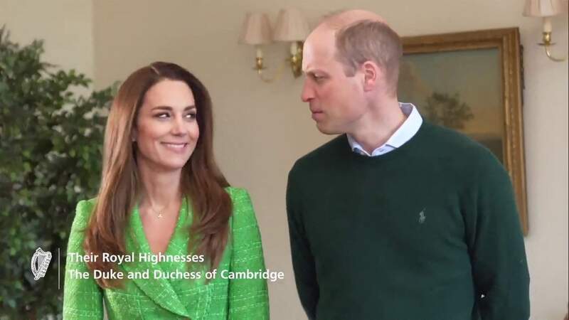 Kate Middleton et le prince William souhaitant en visioconférence une joyeuse Saint-Patrick aux Irlandais le 17 mars 2021.