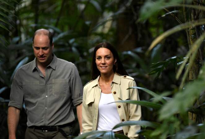 William et Kate Middleton visitant Caracol, un ancien site archéologique maya au plus profond de la jungle dans la forêt de Chiquibul au Belize, lors de leur tournée dans les Caraïbes, le 21 mars 2022.
