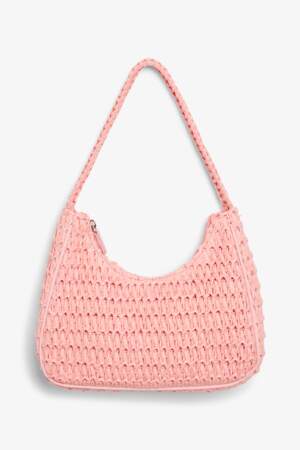 Pink crochet style baguette bag, Monki, 20€