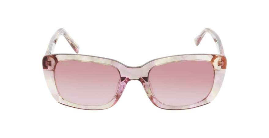 Lunettes de soleil rose  rectangulaire  en acétate aux verres dégradés et adaptable à la vue, Alain Afflelou, 99€