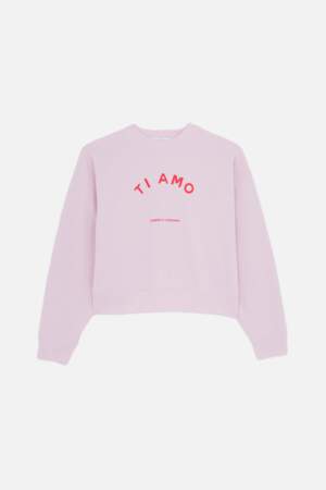 Sweatshirt Ti Amo molleton jersey de coton mélangé, coloris soft pink, Roseanna, 140€