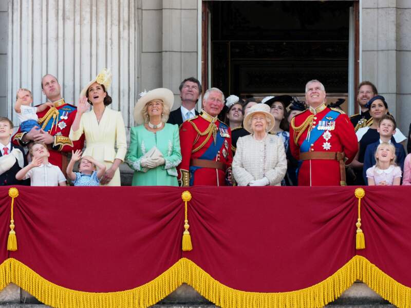 La reine Elizabeth II, entourée des membres de sa famille, au balcon du palais de Buckingham, lors de la parade Trooping The Colour, à Londres, le 8 juin 2019.