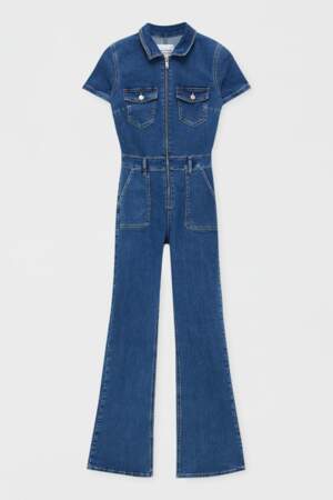 Combinaison en jean bootcut style carpenter avec poches sur le devant et manches courtes, Pull & Bear, 45,99€
