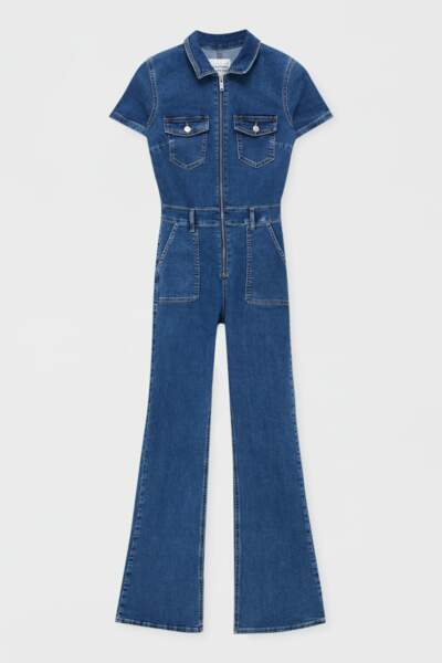 Combinaison en jean bootcut style carpenter avec poches sur le devant et manches courtes, Pull & Bear, 45,99€