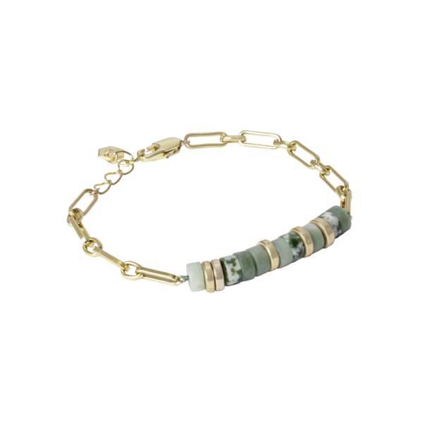 Bracelet laiton et pierres naturelles vertes, Louis Pion, 29€