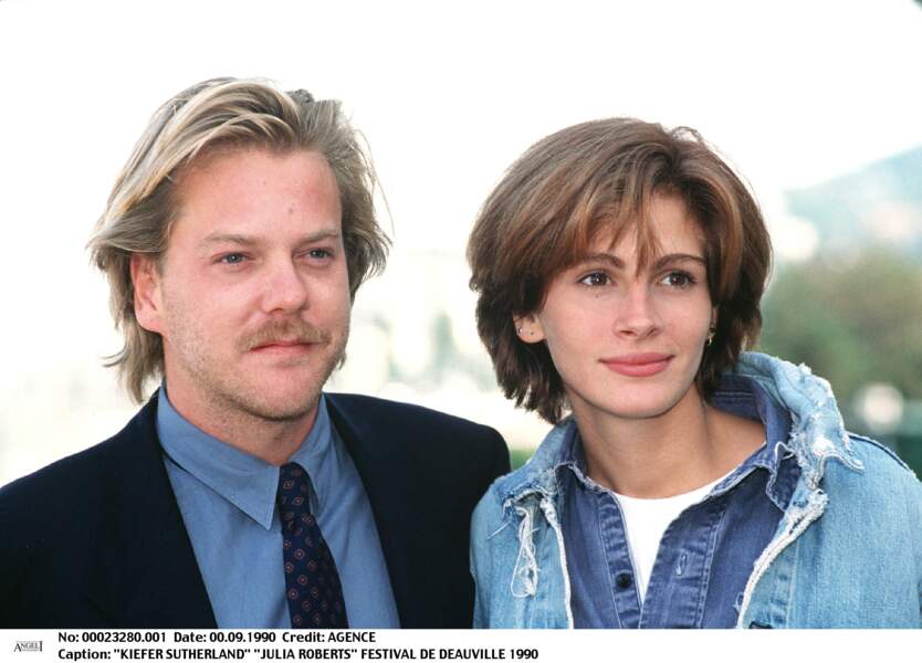 Julia Roberts et son ex petit ami Kiefer Sutherland à Deauville, en 1990