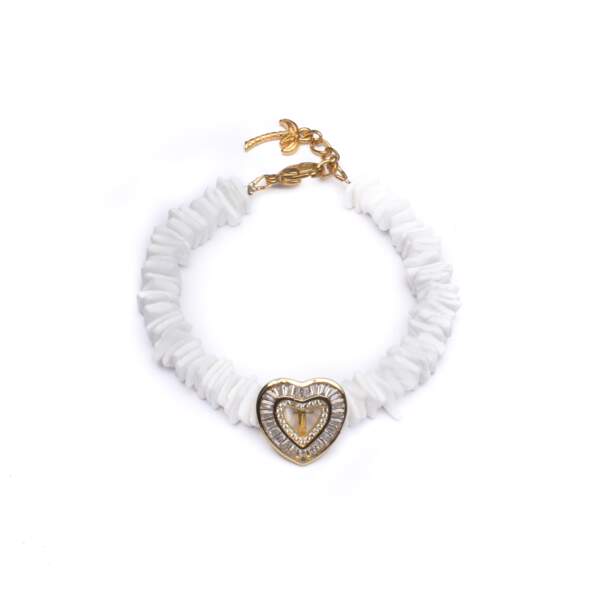 Bracelet ou collier plaqué or 18 carats, coeur en zirconium et perles de coquillages naturels, Gin from the pampa, 80€ ou 110€