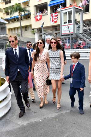 Andrea Casiraghi, sa femme Tatiana Santo Domingo avec Charlotte Casiraghi et son fils Raphaël Elmaleh, à Monaco ce 28 mai 