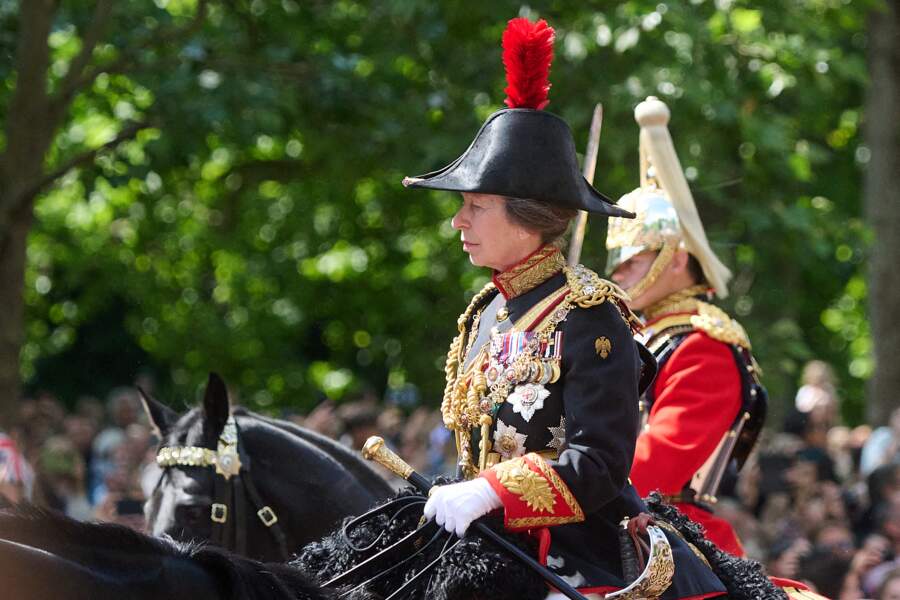 La princesse Anne d'Angleterre lors de la parade militaire "Trooping the Colour" pour le jubilé de platine de la reine Elizabeth II à Londres, le 2 juin 2022