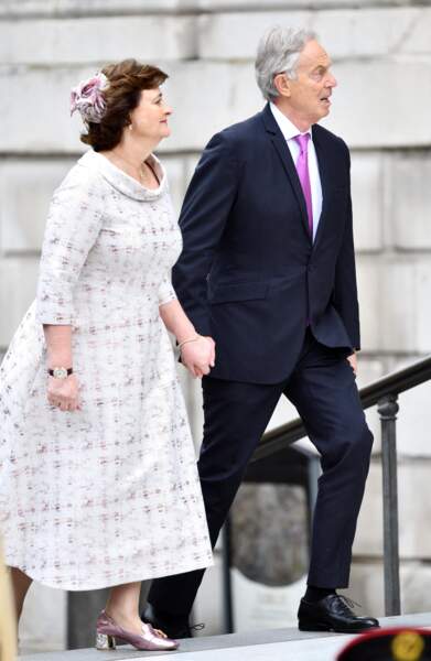 L'ancien Premier ministre Tony Blair et son épouse Cheri arrivent à la messe du jubilé, célébrée à la cathédrale Saint-Paul de Londres, le 3 juin 2022
