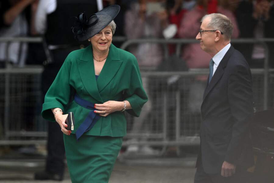 L'ancienne Première ministre Theresa May et son mari Philip arrivent à la messe du jubilé, célébrée à la cathédrale Saint-Paul de Londres, le 3 juin 2022