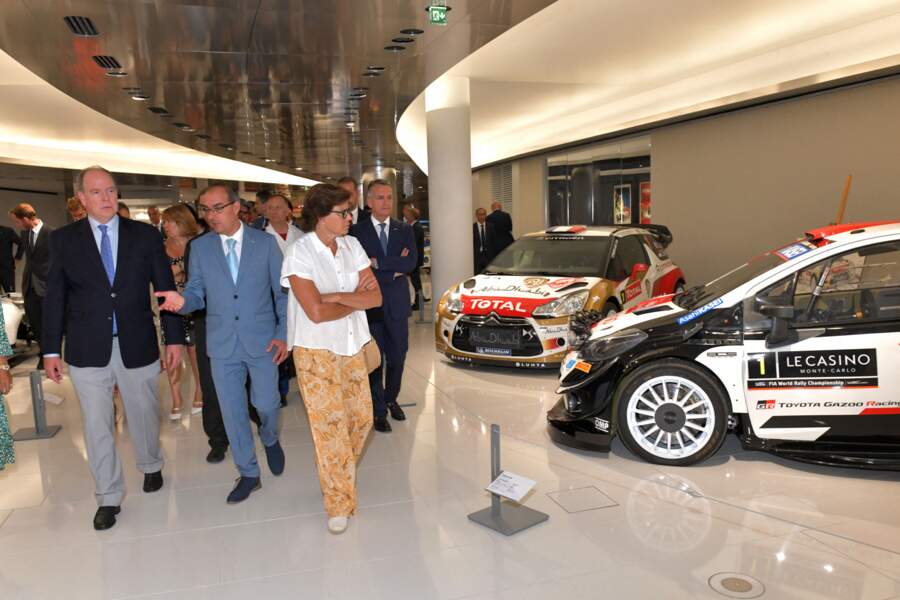 La princesse Stéphanie de Monaco, son fils Louis Ducruet, le prince Albert II de Monaco et ses neveux, Pierre et Andréa Casiraghi ont inauguré le nouveau Musée de l'Automobile de Monaco, sur le port de Monaco, ce 7 juillet 2022
