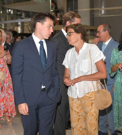 La princesse Stéphanie de Monaco et son fils Louis Ducruet durant l'inauguration du nouveau Musée de l'Automobile de Monaco, ce 7 juillet 2022