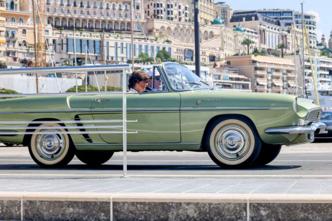 Albert II et Stephanie de Monaco arrivant au port Hercule à Monaco en décapotable, ce jeudi 7 juillet
