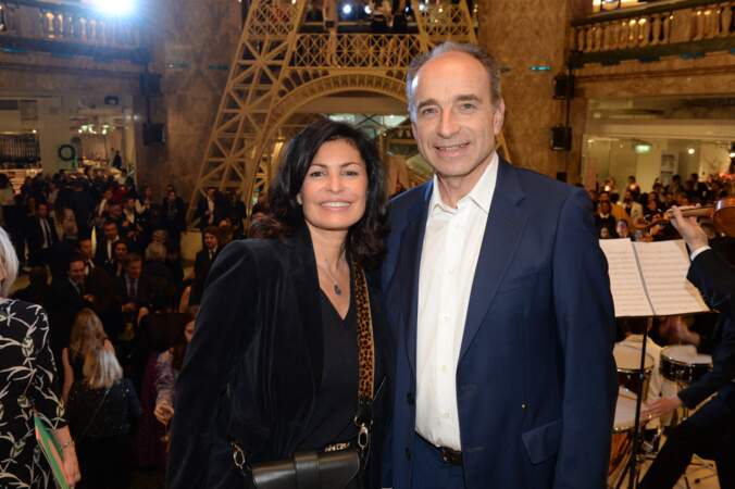 Jean-François Copé et sa femme Nadia lors de la soirée d'inauguration de l'ouverture du nouveau grand magasin des Galeries Lafayette sur les Champs-Elysées à Paris e 27 mars 2019.