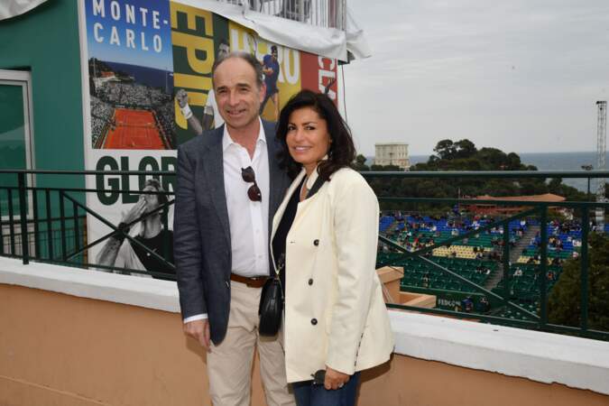 Jean-François Copé et sa femme Nadia durant le Rolex Monte Carlo Masters à Roquebrune Cap Martin le 21 avril 2019. 