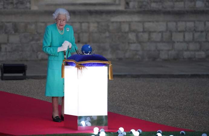 La reine Elizabeth II au château de Windsor, lors de son jubilé de platine, le 2 juin 2022.