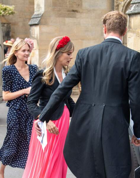 Cressida Bonas, avec Harry Wentworth-Stanley au mariage de Lady Tatiana Mountbatten et Alick Dru à la cathédrale de Winchester, le 23 juillet 2022.